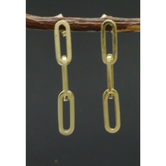 14k Yellow Solid Gold 3 Link Paper clip Drop polished 1.10 Earrings